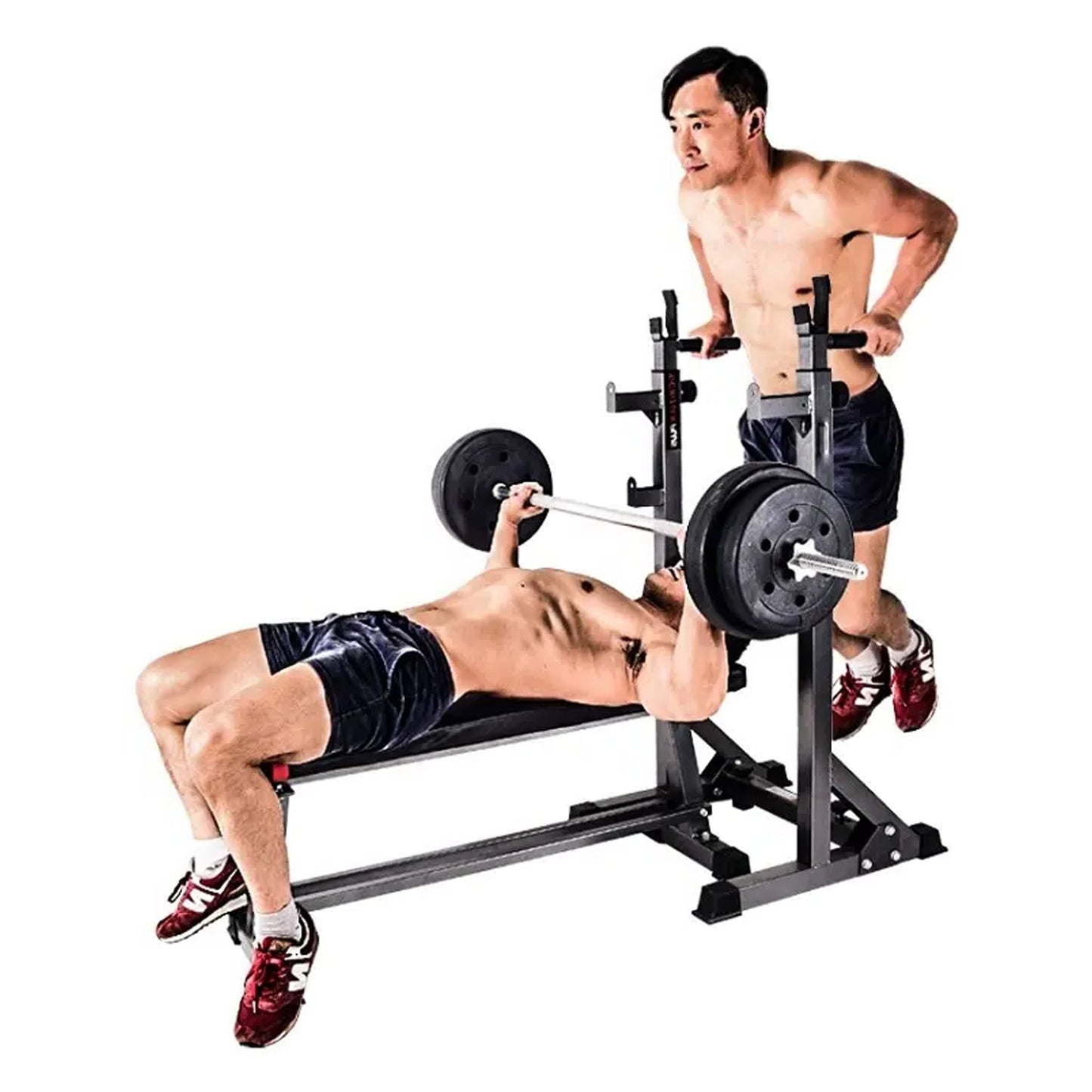 Adjustable Half Squat Rack with Dip Station, Spotters, 6ft/7ft Barbell & Tri-Grip Weight Plates – 200kg Capacity, Heavy-Duty Steel – Full Strength Setup for Home Gyms