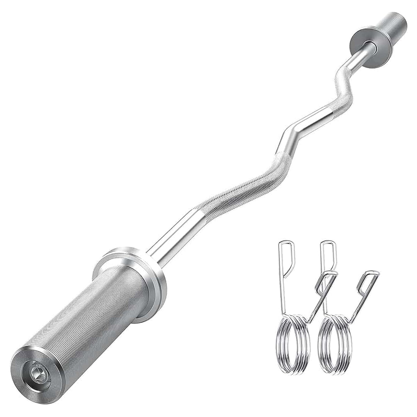 Durable Olympic EZ Curl Bar 47" – Chrome Barbell in Black or Silver with 2 Spring Collars | Fits 2" Weight Plates | Ideal for Biceps, Squats, Deadlifts & Full-Body Workouts