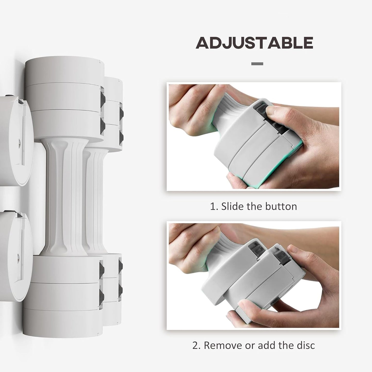 3 Increment Adjustable Dumbbells – Compact, space-saving weights with quick adjustments for all fitness levels. Ideal for full-body workouts at home.