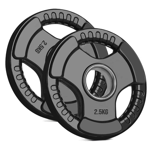 Heavy Duty Tri-Grip Olympic Weight Plates – Rubber Coated & Cast Iron, 2" Hole, Ergonomic Handles, Floor Safe, for Home Gym & Commercial Training Use