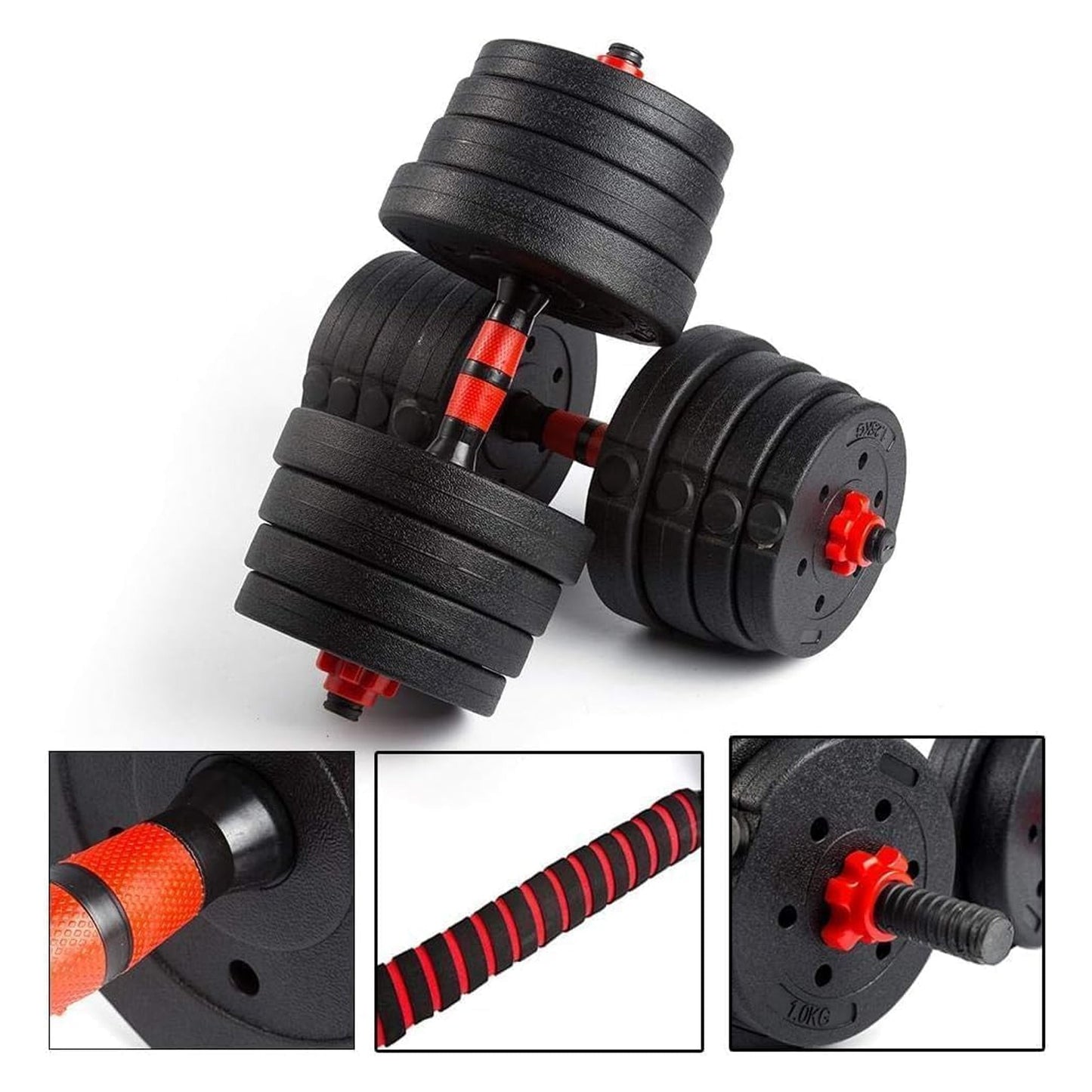 Adjustable Dumbbell Barbell Set 20–30 kg, Vinyl‑Coated, Ergonomic Grip, 2‑in‑1 Dumbbell & Barbell for Strength Training Home Gym
