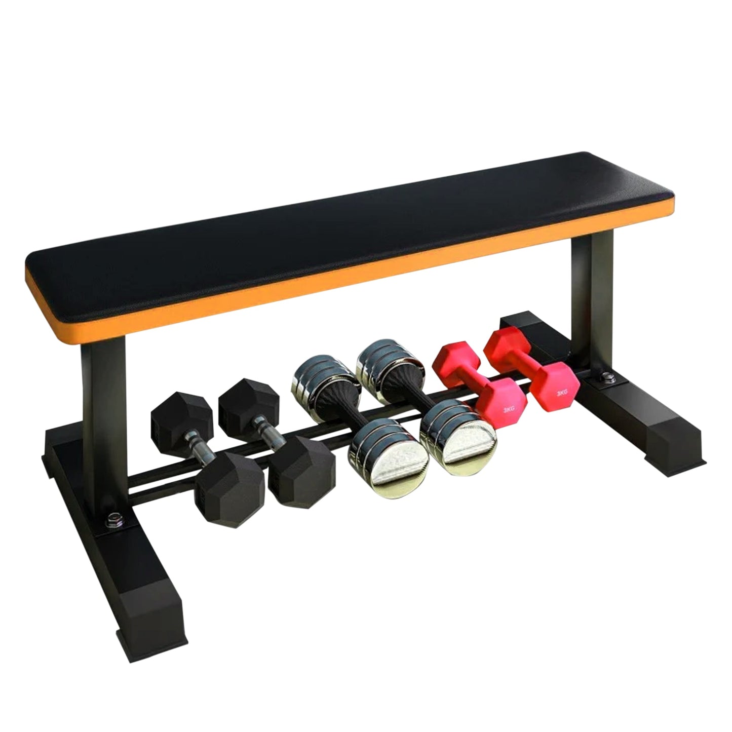 Maximize Your Home Workouts – Heavy Duty Flat Weight Bench with Dumbbell Rack | 500kg Capacity | Compact, Stable & Comfortable for Strength Training & Bench Press