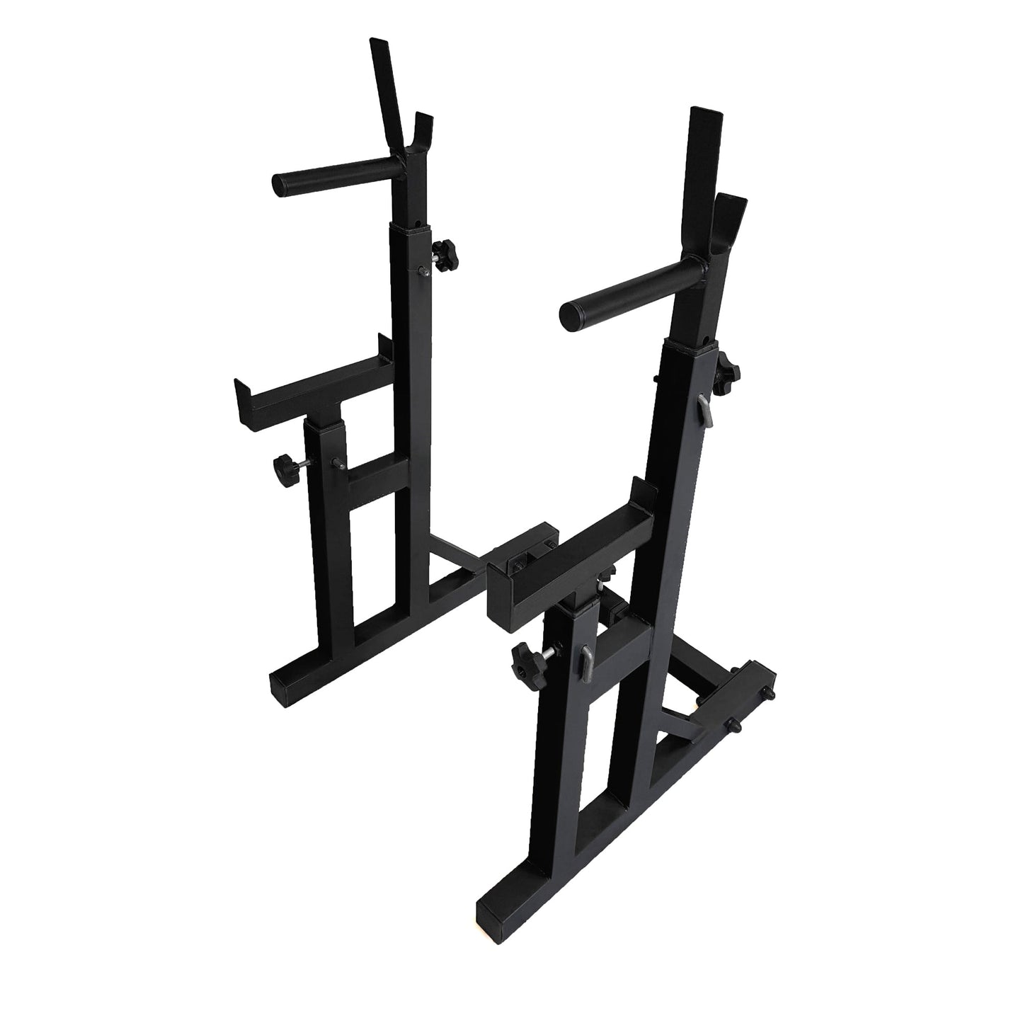 Adjustable Squat Rack with Dip Bars & Spotter Arms – Heavy-Duty Barbell Bench Press Stand for Strength Training & Home Gym Workouts