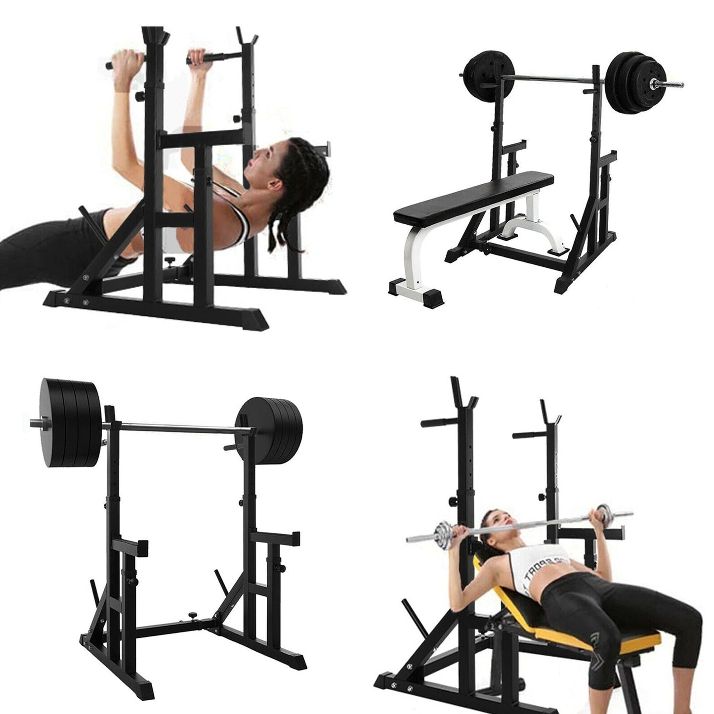 Adjustable Squat Rack with Dip Bars & Spotter Arms – Heavy-Duty Barbell Bench Press Stand for Strength Training & Home Gym Workouts