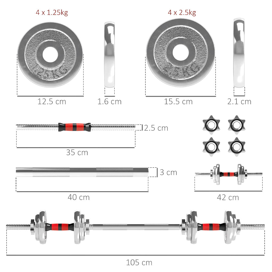 2-in-1 Steel Adjustable 20kg Dumbbell & Barbell Set – Durable Cast Iron Weights, Ideal for Strength Training and Home Gym Workouts