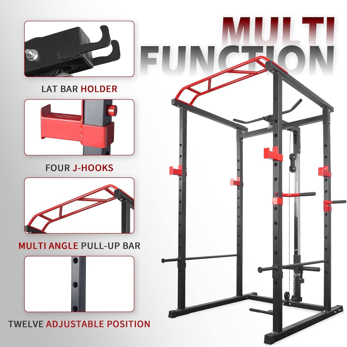 Heavy Duty Power Multi Cage with Pulley System – Adjustable Strength Training Rack with Pull-Up Bar, Safety Arms & Cable Attachments for Full-Body Workouts