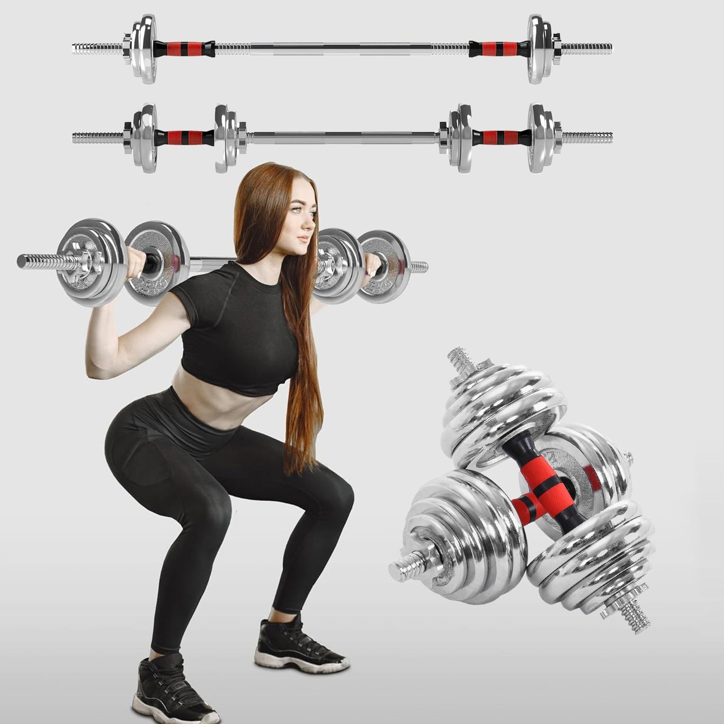 2-in-1 Steel Adjustable 20kg Dumbbell & Barbell Set – Durable Cast Iron Weights, Ideal for Strength Training and Home Gym Workouts