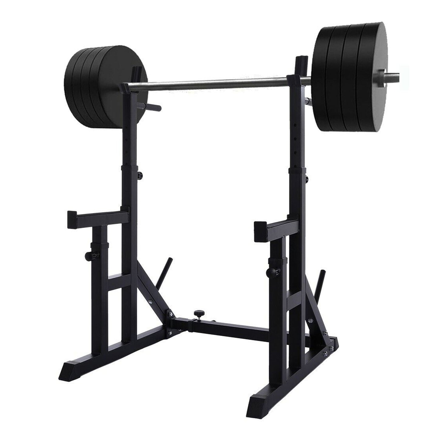 Adjustable Squat Rack with Dip Bars & Spotter Arms – Heavy-Duty Barbell Bench Press Stand for Strength Training & Home Gym Workouts