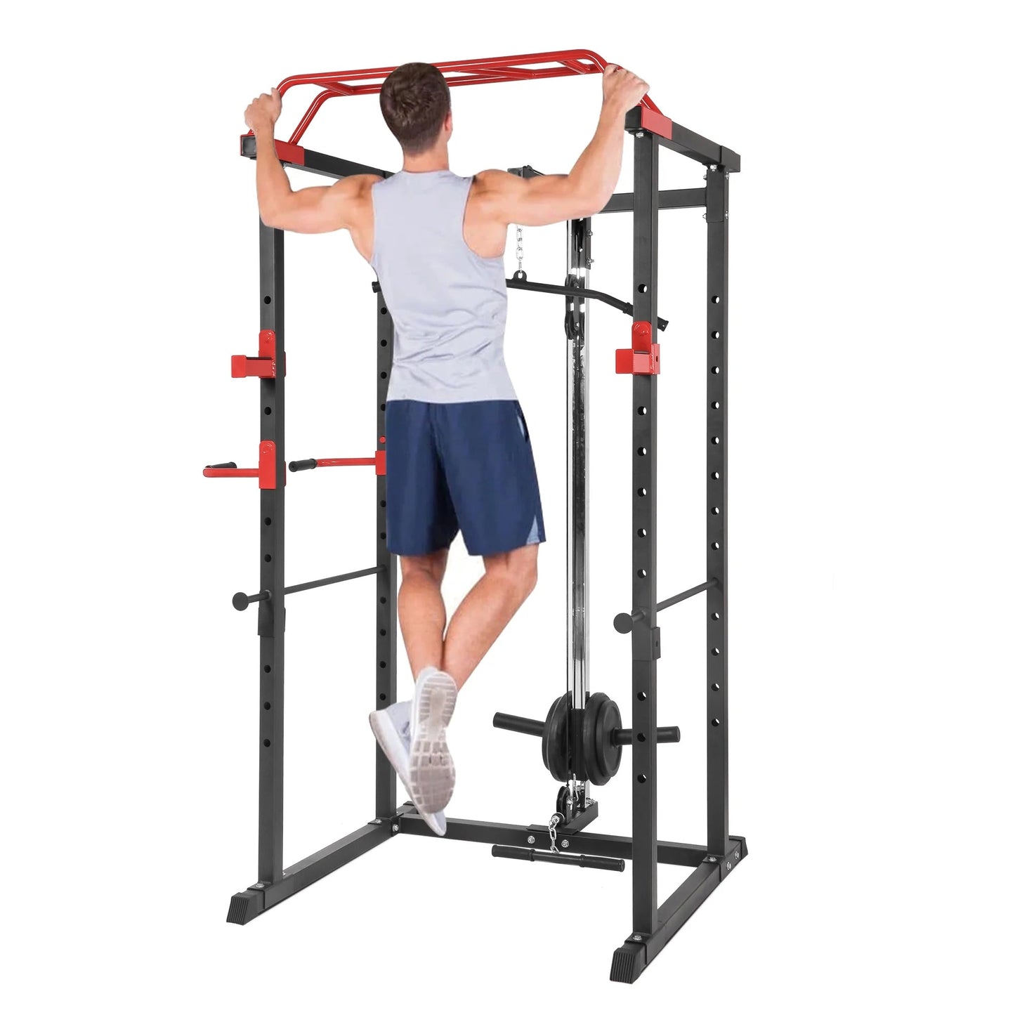 Heavy Duty Power Multi Cage with Pulley System – Adjustable Strength Training Rack with Pull-Up Bar, Safety Arms & Cable Attachments for Full-Body Workouts