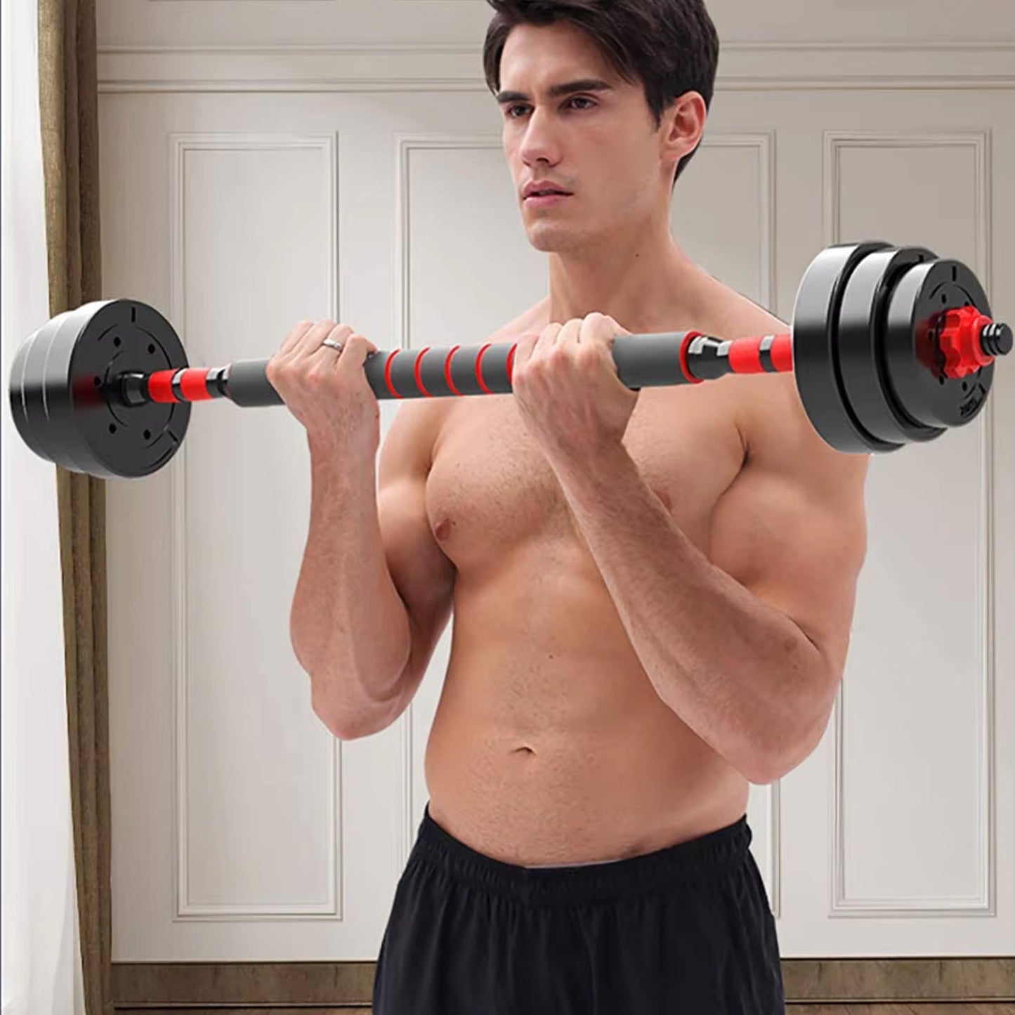 Adjustable Dumbbell Barbell Set 20–30 kg, Vinyl‑Coated, Ergonomic Grip, 2‑in‑1 Dumbbell & Barbell for Strength Training Home Gym