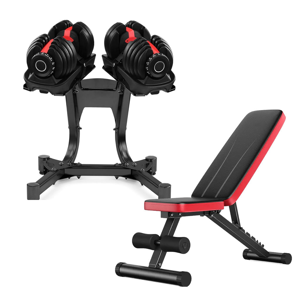 Transform Your Home Workouts with 24kg 15-in-1 Adjustable Dumbbells | Quick Dial System | Space-Saving Design | Optional Bench & Stand for Full Training