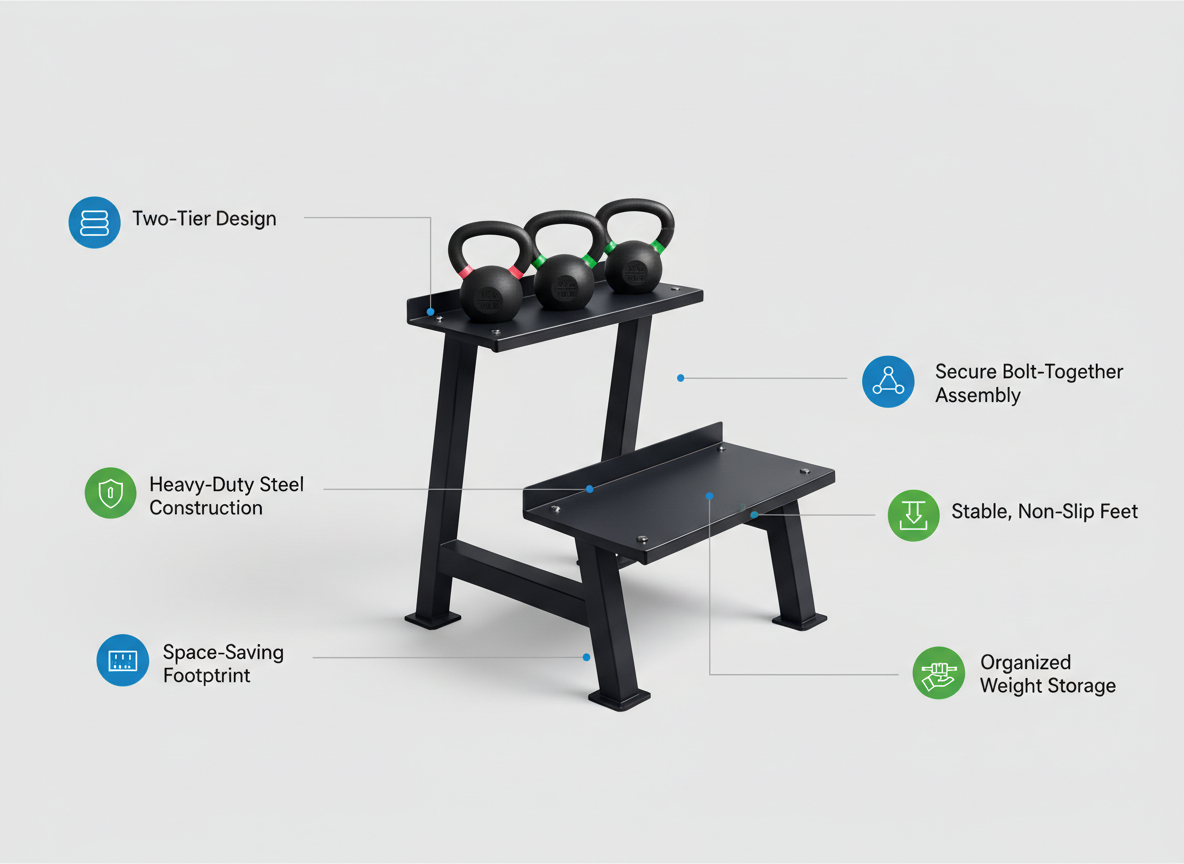 Commercial Kettlebell Storage Rack – Heavy-Duty Steel Weight Organizer for Kettlebells