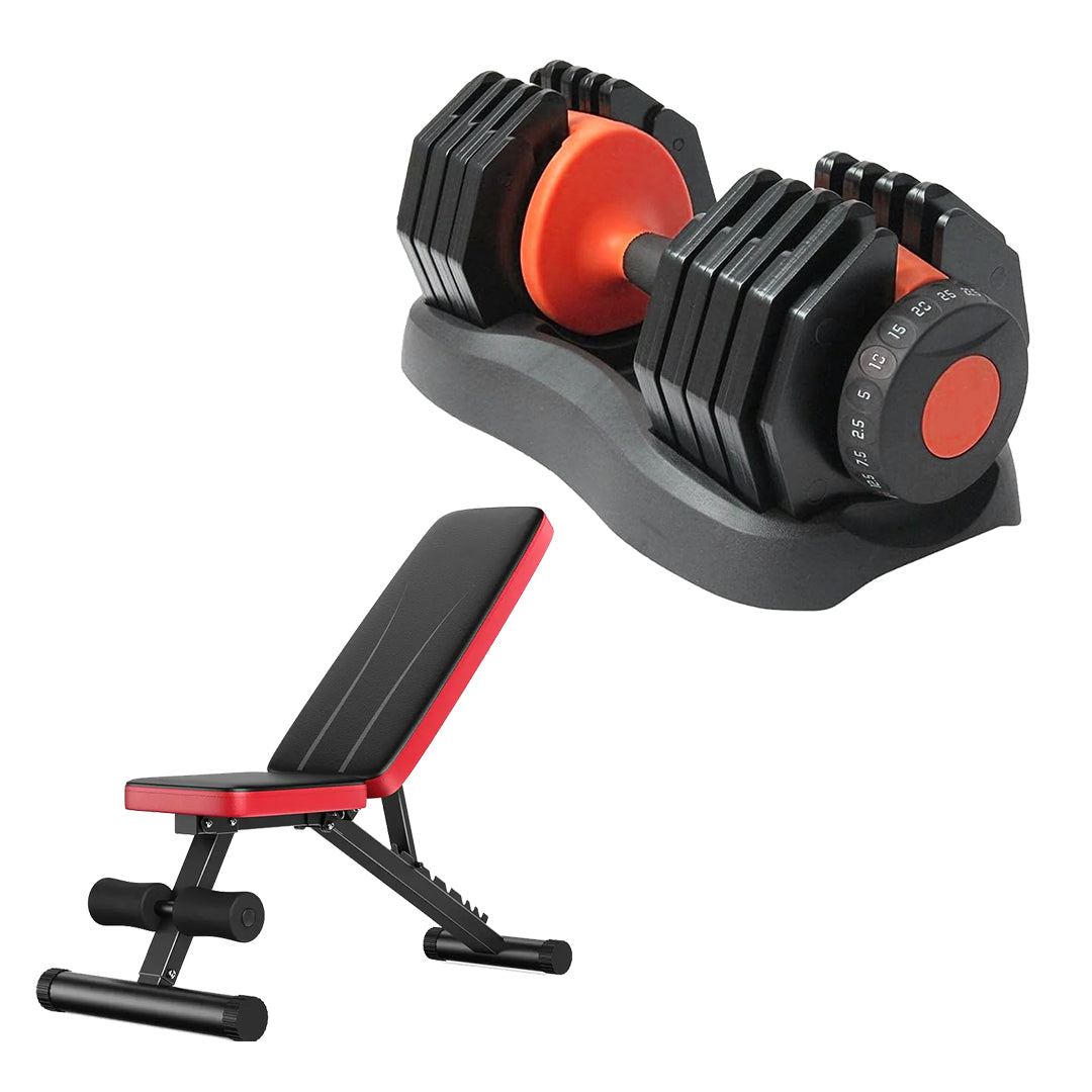 Transform Your Home Workouts with 24kg 15-in-1 Adjustable Dumbbells | Quick Dial System | Space-Saving Design | Optional Bench & Stand for Full Training