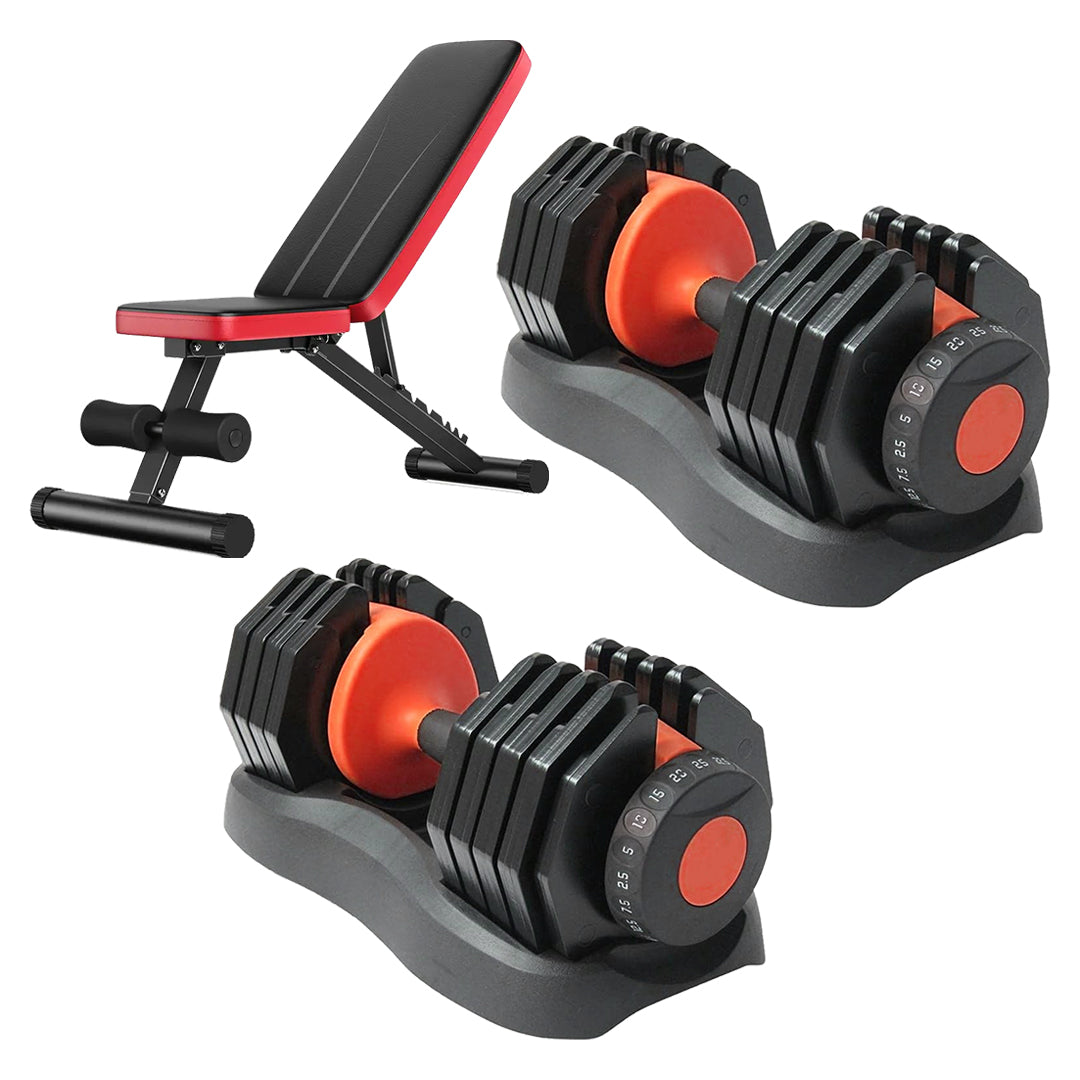 Transform Your Home Workouts with 24kg 15-in-1 Adjustable Dumbbells | Quick Dial System | Space-Saving Design | Optional Bench & Stand for Full Training
