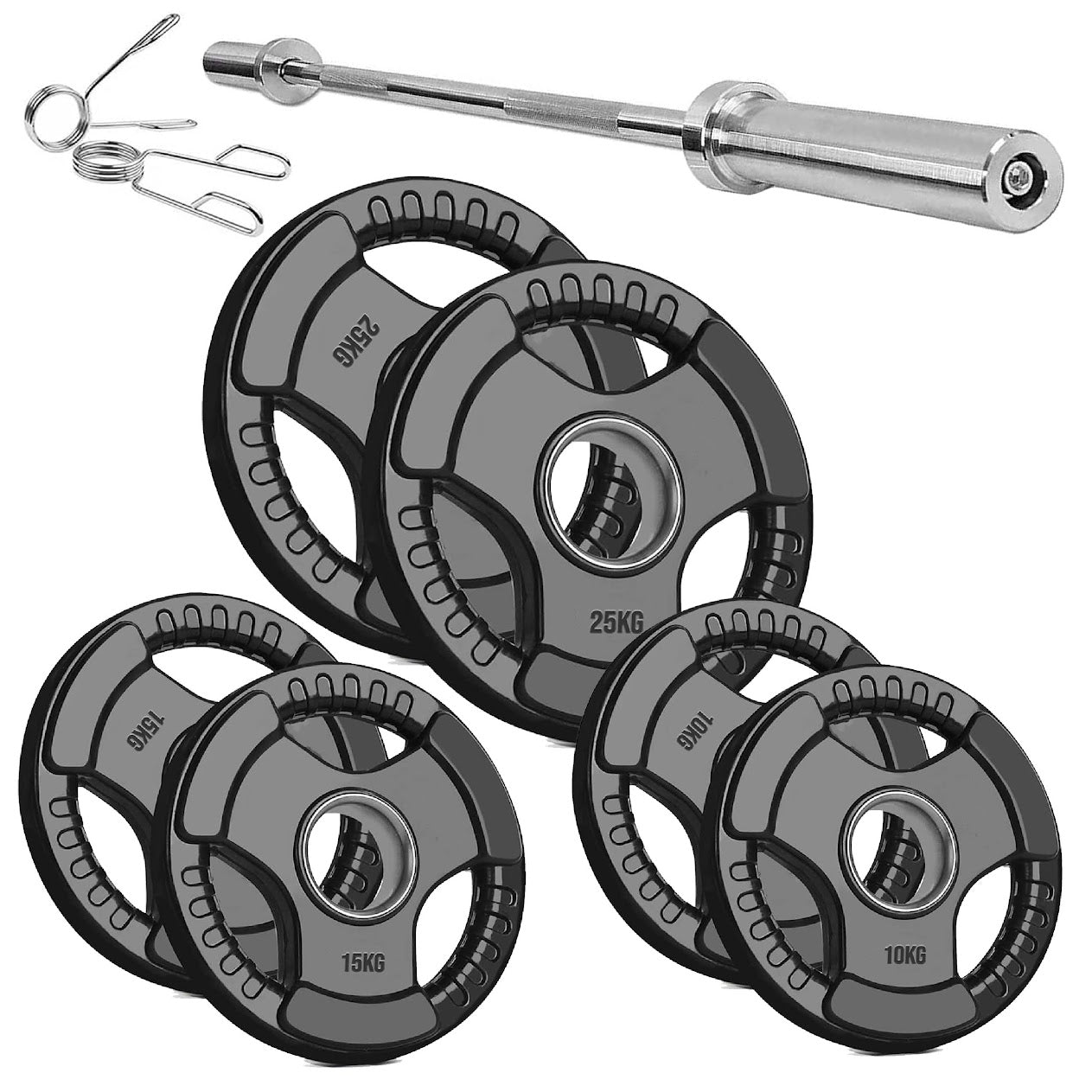 Heavy Duty Tri-Grip Olympic Weight Plates – Rubber Coated & Cast Iron, 2" Hole, Ergonomic Handles, Floor Safe, for Home Gym & Commercial Training Use