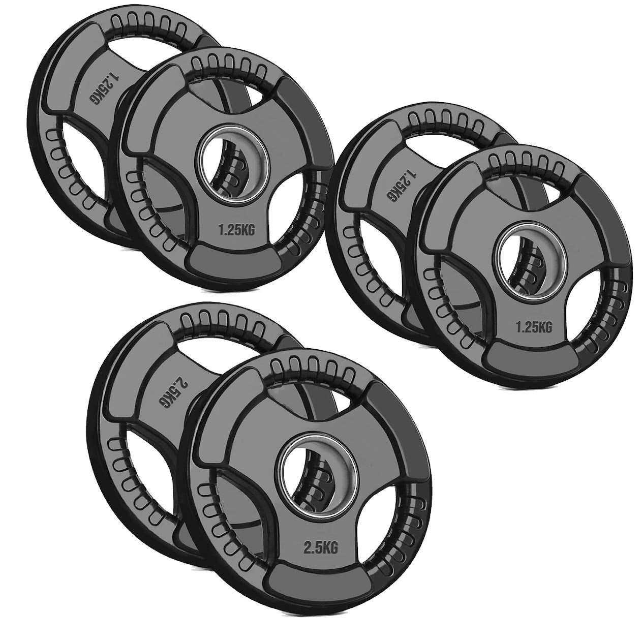 Heavy Duty Tri-Grip Olympic Weight Plates – Rubber Coated & Cast Iron, 2" Hole, Ergonomic Handles, Floor Safe, for Home Gym & Commercial Training Use