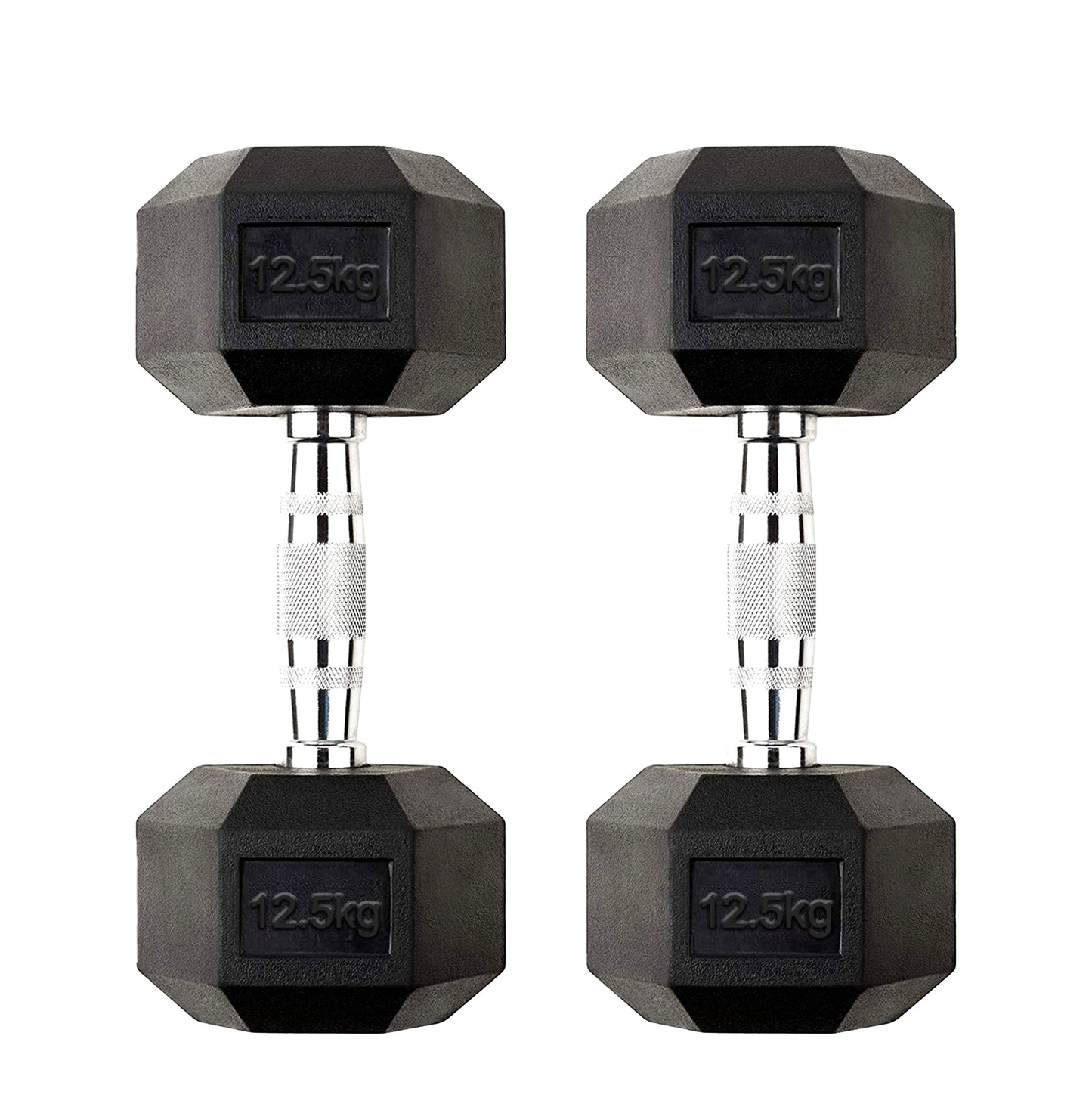 12.5kg Hex Dumbbells – Durable Rubber Coated Weights with Anti Roll Design & Chrome Handles for Home Gym Strength Training