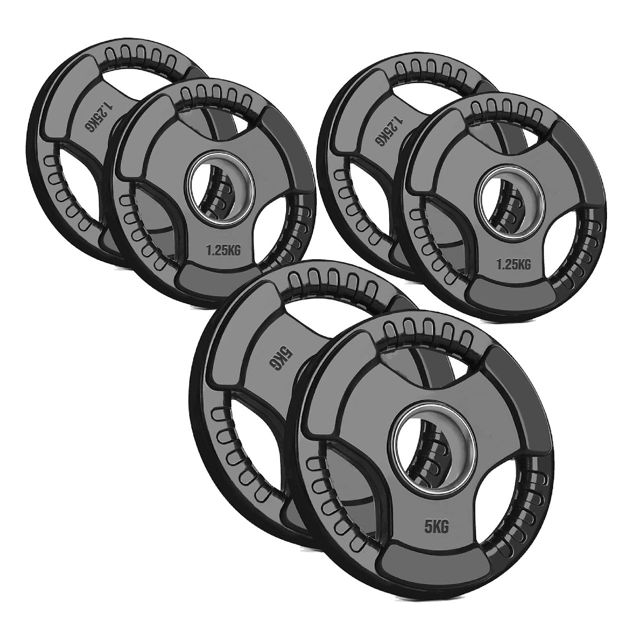 Heavy Duty Tri-Grip Olympic Weight Plates – Rubber Coated & Cast Iron, 2" Hole, Ergonomic Handles, Floor Safe, for Home Gym & Commercial Training Use