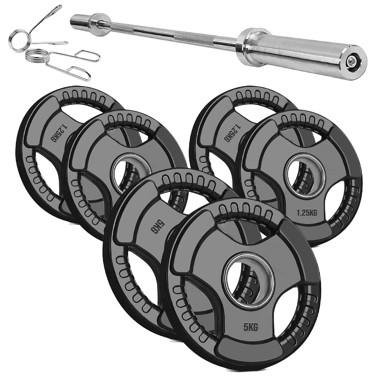 Heavy Duty Tri-Grip Olympic Weight Plates – Rubber Coated & Cast Iron, 2" Hole, Ergonomic Handles, Floor Safe, for Home Gym & Commercial Training Use