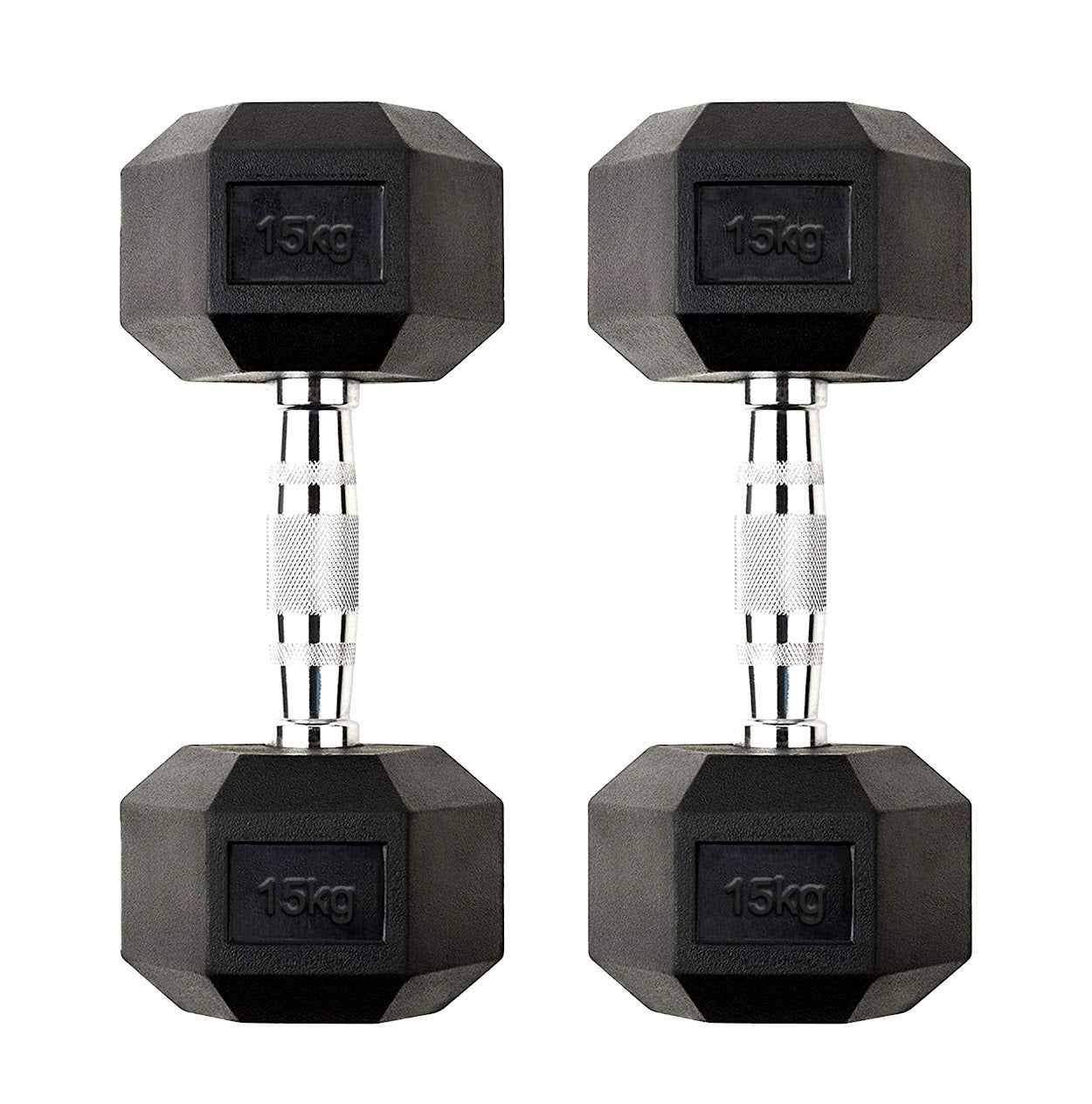 Hex Dumbbells 2.5kg–60kg Pairs & Sets – Rubber-Coated Anti-Roll Weights with Knurled Steel Grip – Strength Training Dumbbell Set for Home Gym or Studio