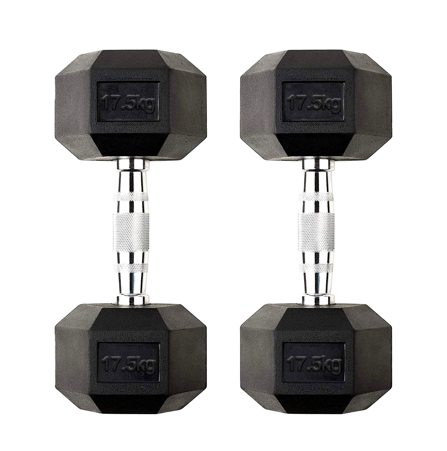 17.5kg Hex Dumbbells – Durable Rubber Coated Anti Roll Weights with Chrome Grip Handles for Home Gym Strength Training and Muscle Growth