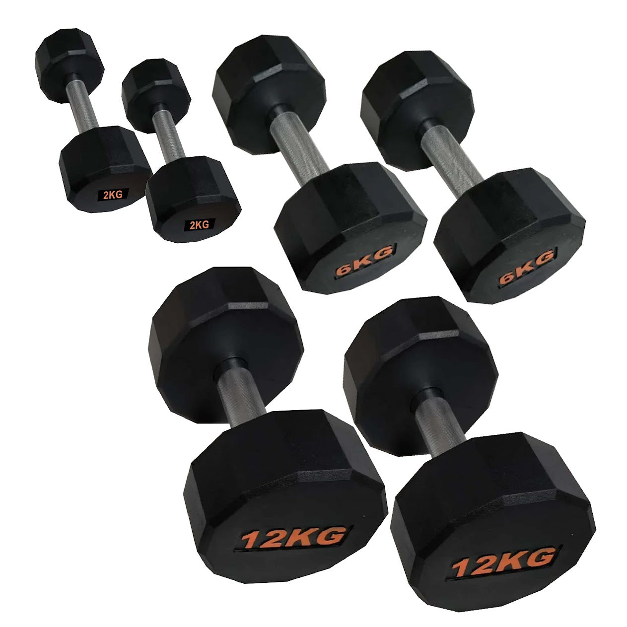 Round Hex Dumbbells with Anti-Roll Design – Rubber Coated Weights for Safe, Quiet Workouts with Ergonomic Grip | Available in Singles, Pairs & Full Sets
