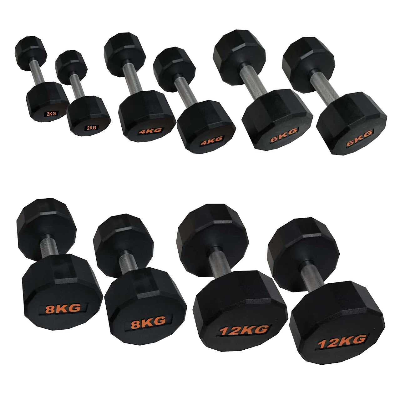 Round Hex Dumbbells with Anti-Roll Design – Rubber Coated Weights for Safe, Quiet Workouts with Ergonomic Grip | Available in Singles, Pairs & Full Sets