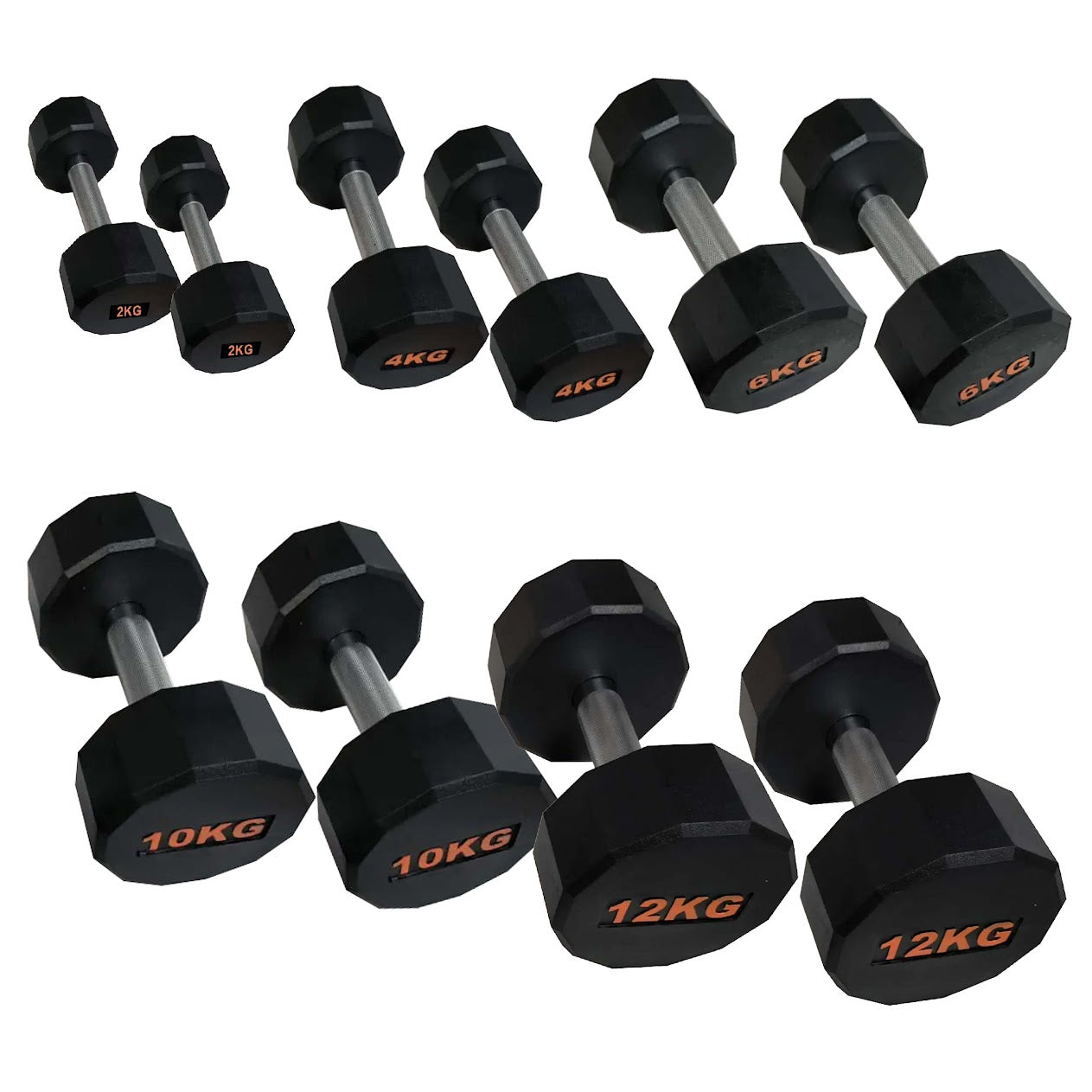 Round Hex Dumbbells with Anti-Roll Design – Rubber Coated Weights for Safe, Quiet Workouts with Ergonomic Grip | Available in Singles, Pairs & Full Sets