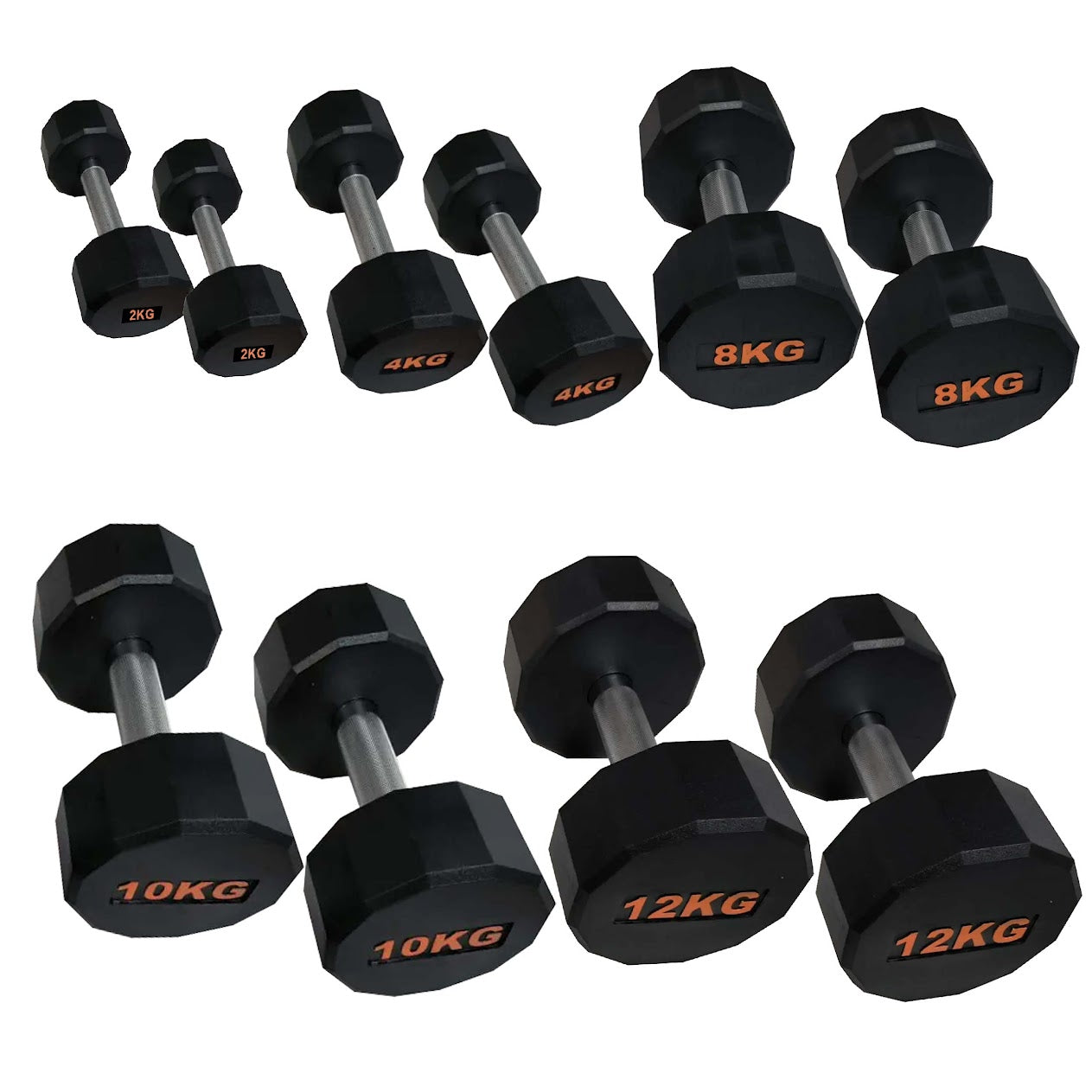 Round Hex Dumbbells with Anti-Roll Design – Rubber Coated Weights for Safe, Quiet Workouts with Ergonomic Grip | Available in Singles, Pairs & Full Sets