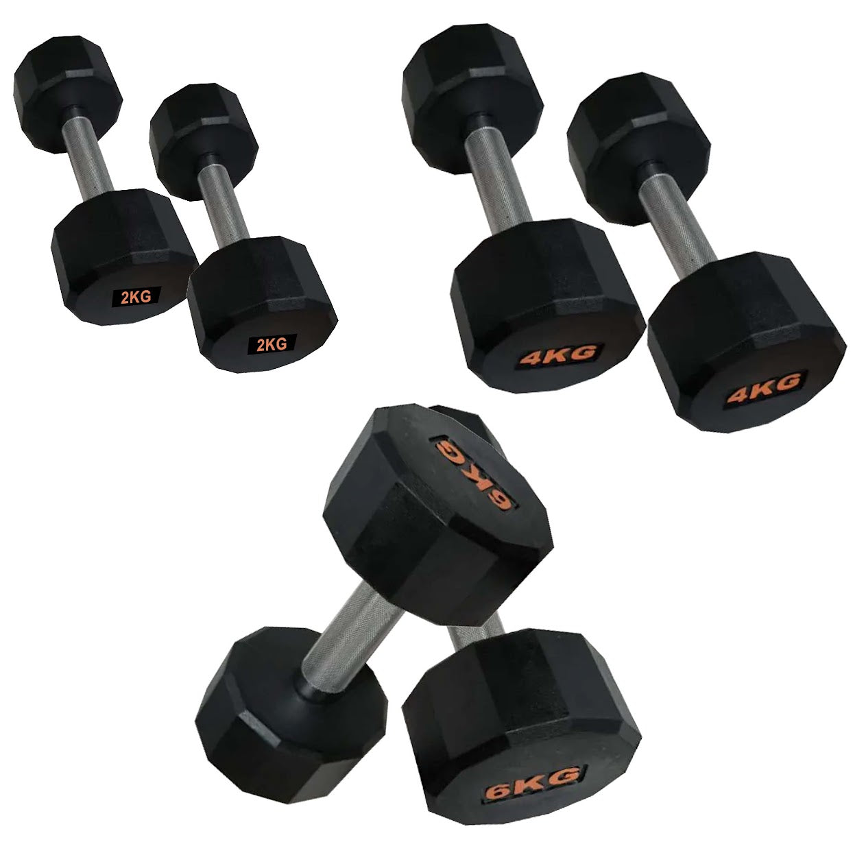 Round Hex Dumbbells with Anti-Roll Design – Rubber Coated Weights for Safe, Quiet Workouts with Ergonomic Grip | Available in Singles, Pairs & Full Sets