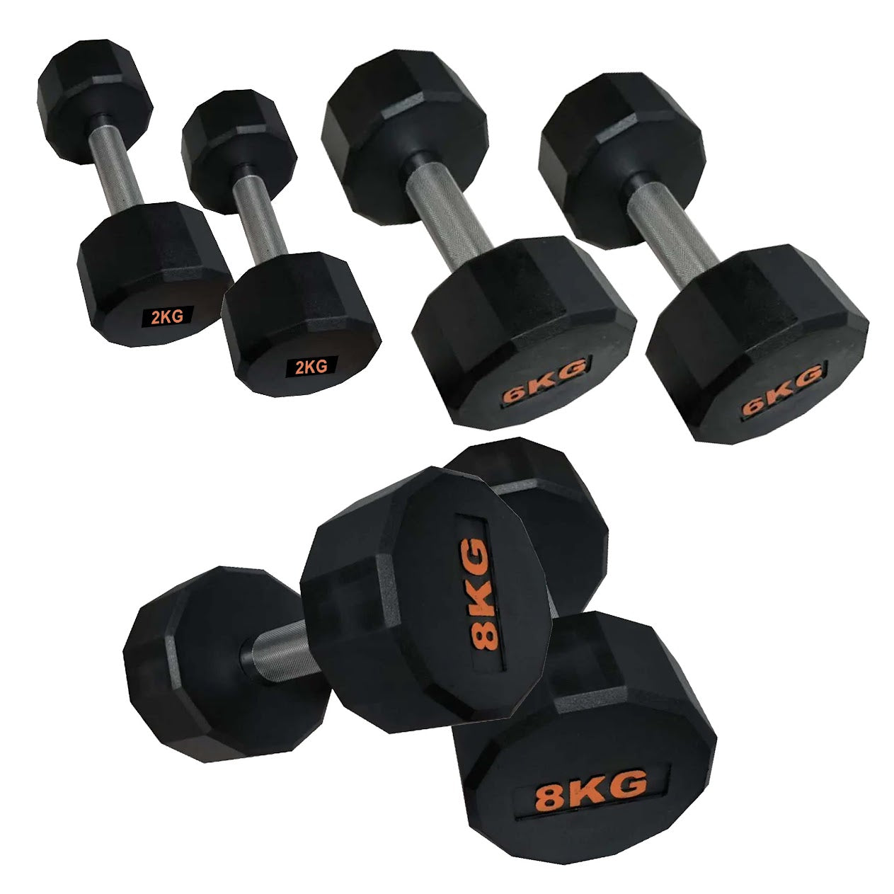 Round Hex Dumbbells with Anti-Roll Design – Rubber Coated Weights for Safe, Quiet Workouts with Ergonomic Grip | Available in Singles, Pairs & Full Sets