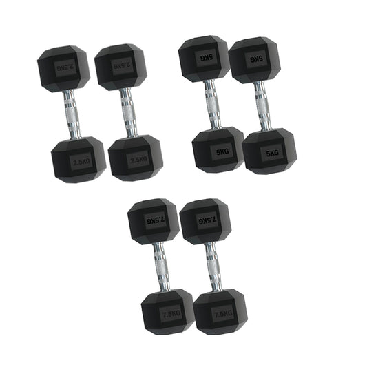 Premium 3-Pair Hex Dumbbell Set (2.5kg–15kg) – Rubber-Coated Anti-Roll Weights with Chrome Grip – Optional 3 Tier Vertical Rack for Home & Garage Gyms