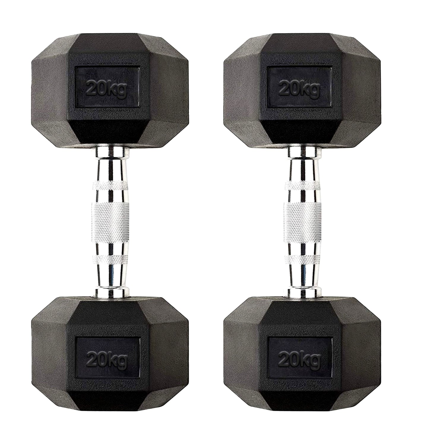 Hex 20kg Dumbbells – Durable Rubber-Coated Cast Iron Free Weights with Anti Roll Hex Design & Chrome Grip Handles – Ideal for Home Gym Strength Training