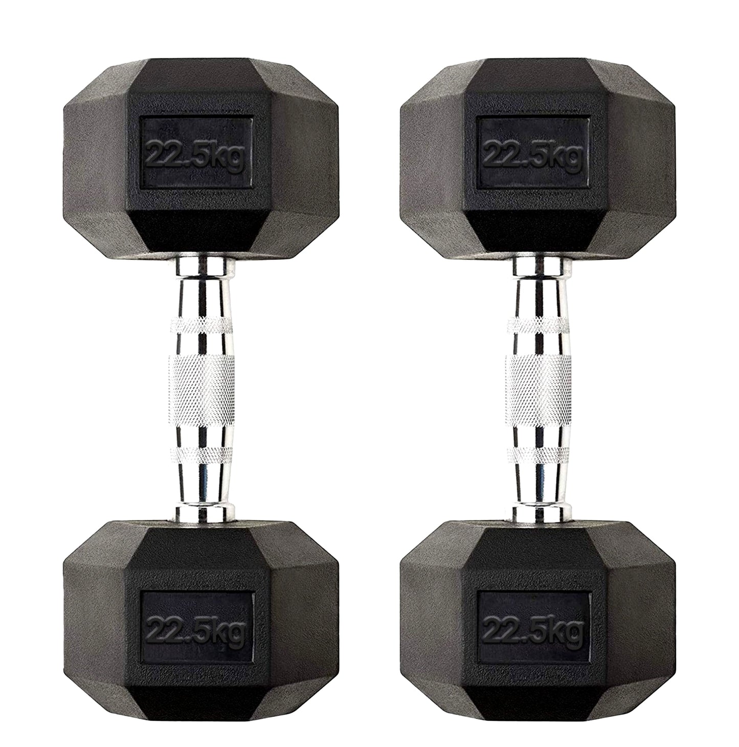 22.5kg Hex Dumbbell Pair with Rubber Coated Heads and Chrome Handles – Durable Weights for Advanced Home Muscle and Strength Workouts