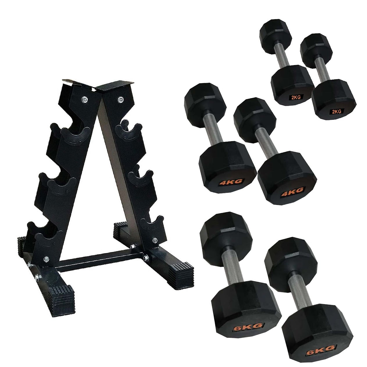 Round Hex Dumbbells with Anti-Roll Design – Rubber Coated Weights for Safe, Quiet Workouts with Ergonomic Grip | Available in Singles, Pairs & Full Sets