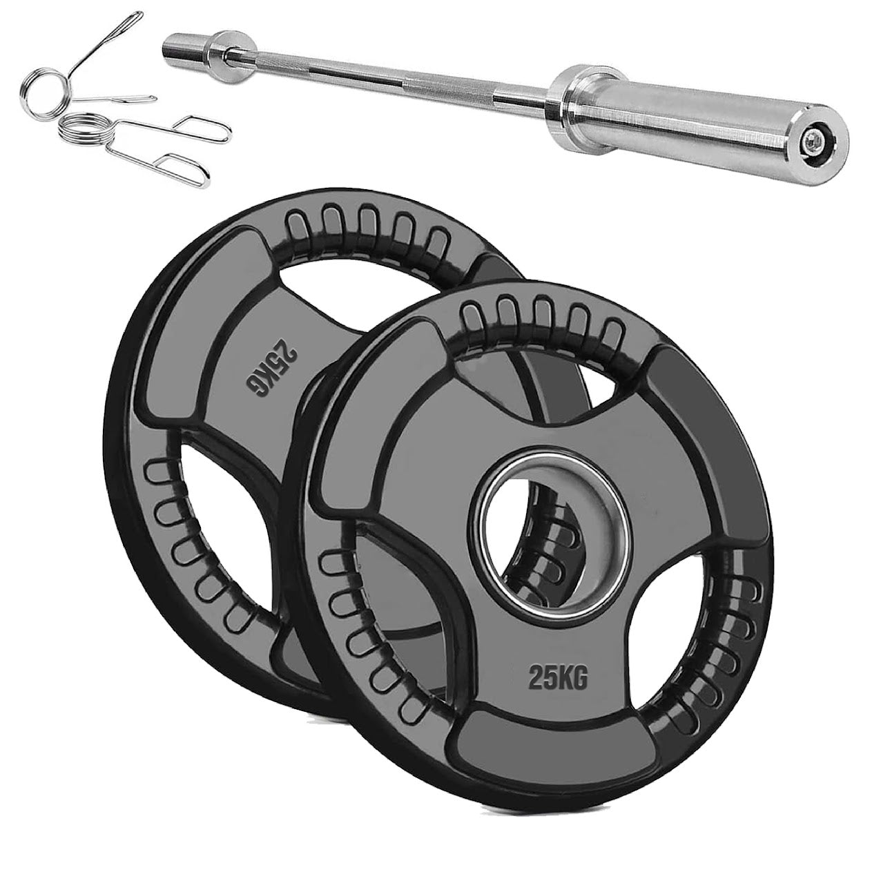 Heavy Duty Tri-Grip Olympic Weight Plates – Rubber Coated & Cast Iron, 2" Hole, Ergonomic Handles, Floor Safe, for Home Gym & Commercial Training Use