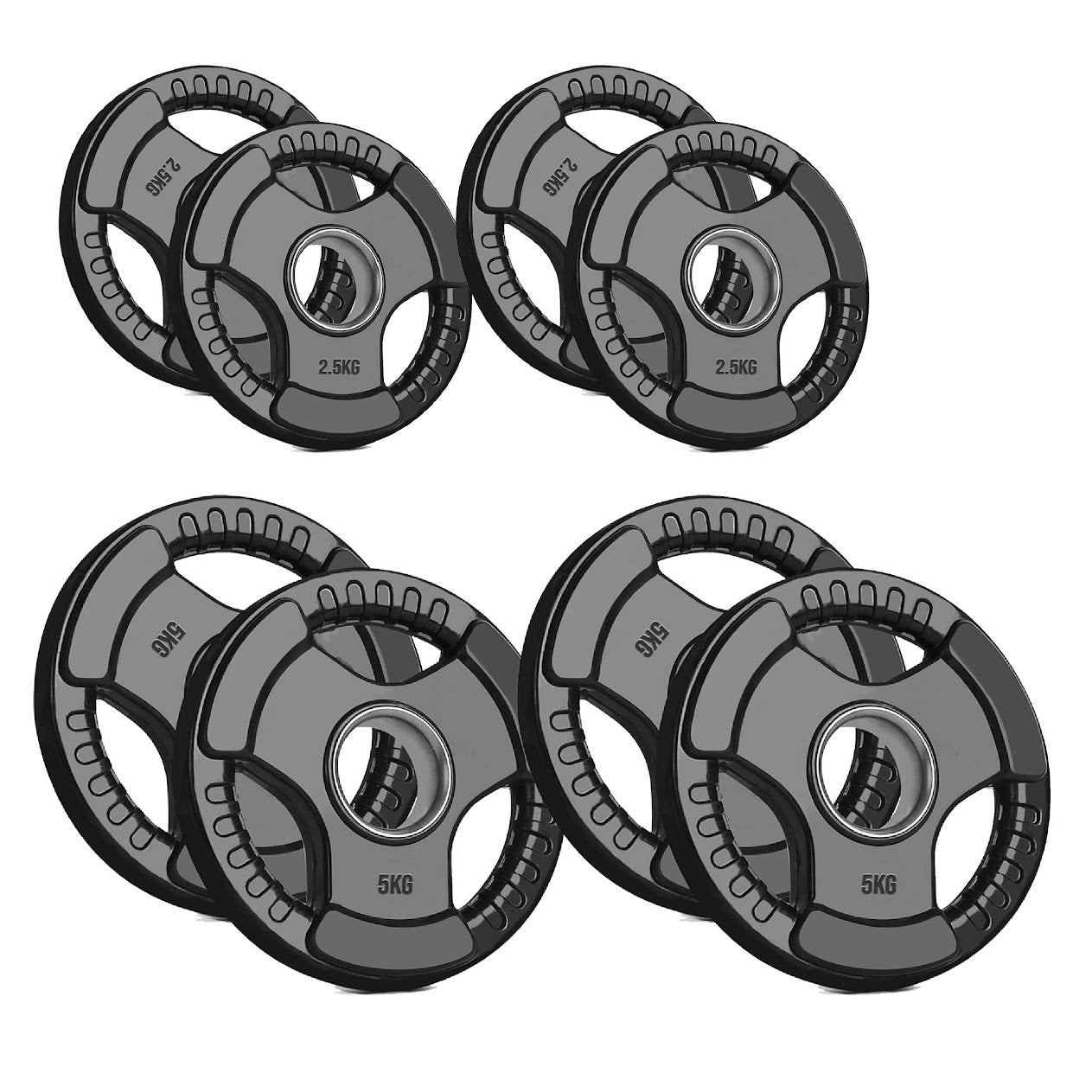 Heavy Duty Tri-Grip Olympic Weight Plates – Rubber Coated & Cast Iron, 2" Hole, Ergonomic Handles, Floor Safe, for Home Gym & Commercial Training Use
