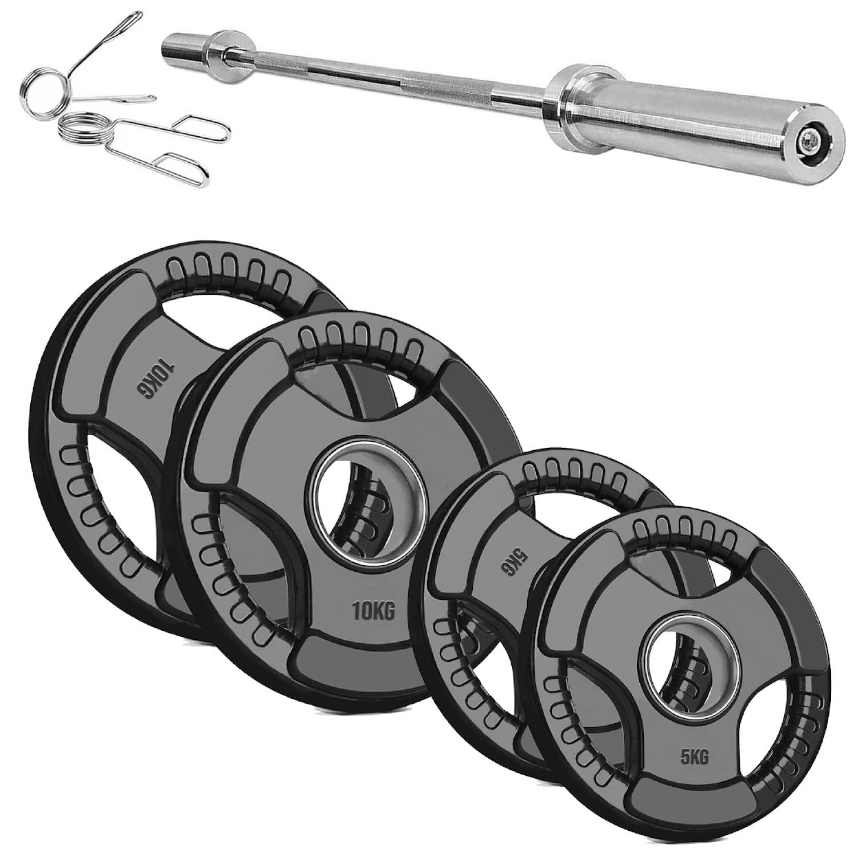 Heavy Duty Tri-Grip Olympic Weight Plates – Rubber Coated & Cast Iron, 2" Hole, Ergonomic Handles, Floor Safe, for Home Gym & Commercial Training Use