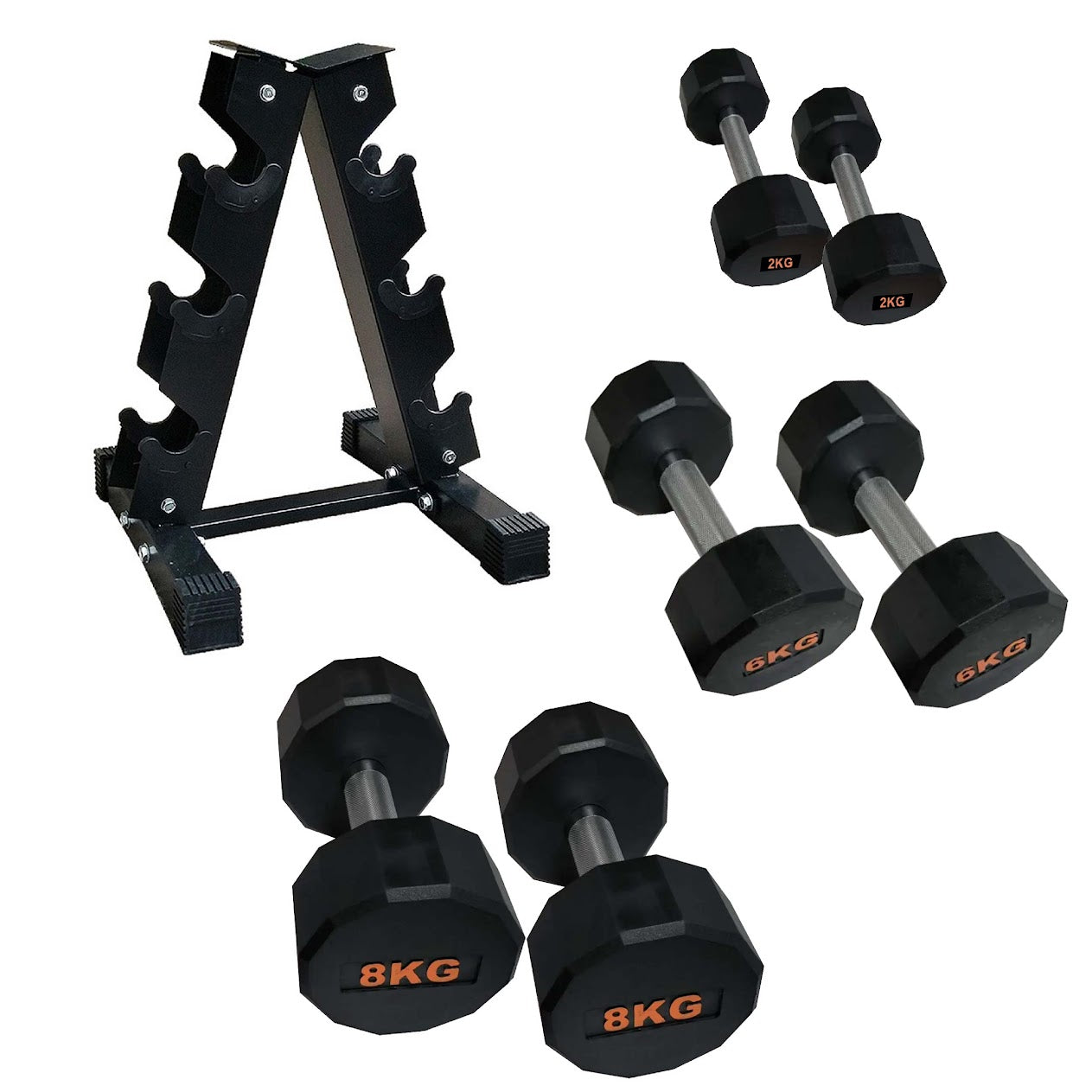 Round Hex Dumbbells with Anti-Roll Design – Rubber Coated Weights for Safe, Quiet Workouts with Ergonomic Grip | Available in Singles, Pairs & Full Sets