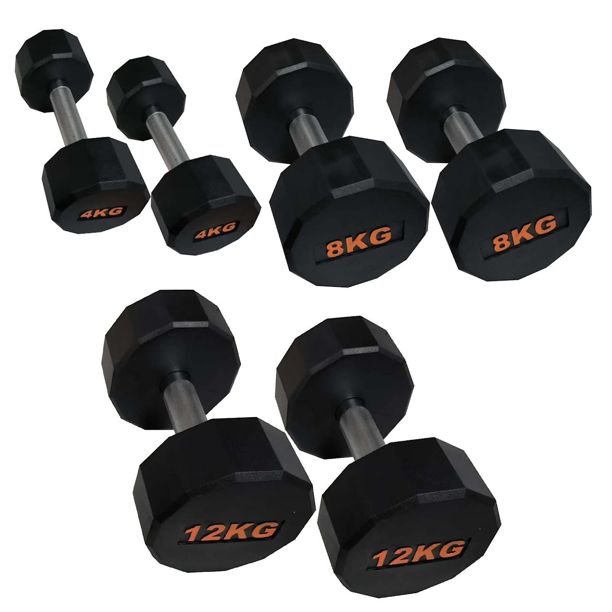 Round Hex Dumbbells with Anti-Roll Design – Rubber Coated Weights for Safe, Quiet Workouts with Ergonomic Grip | Available in Singles, Pairs & Full Sets