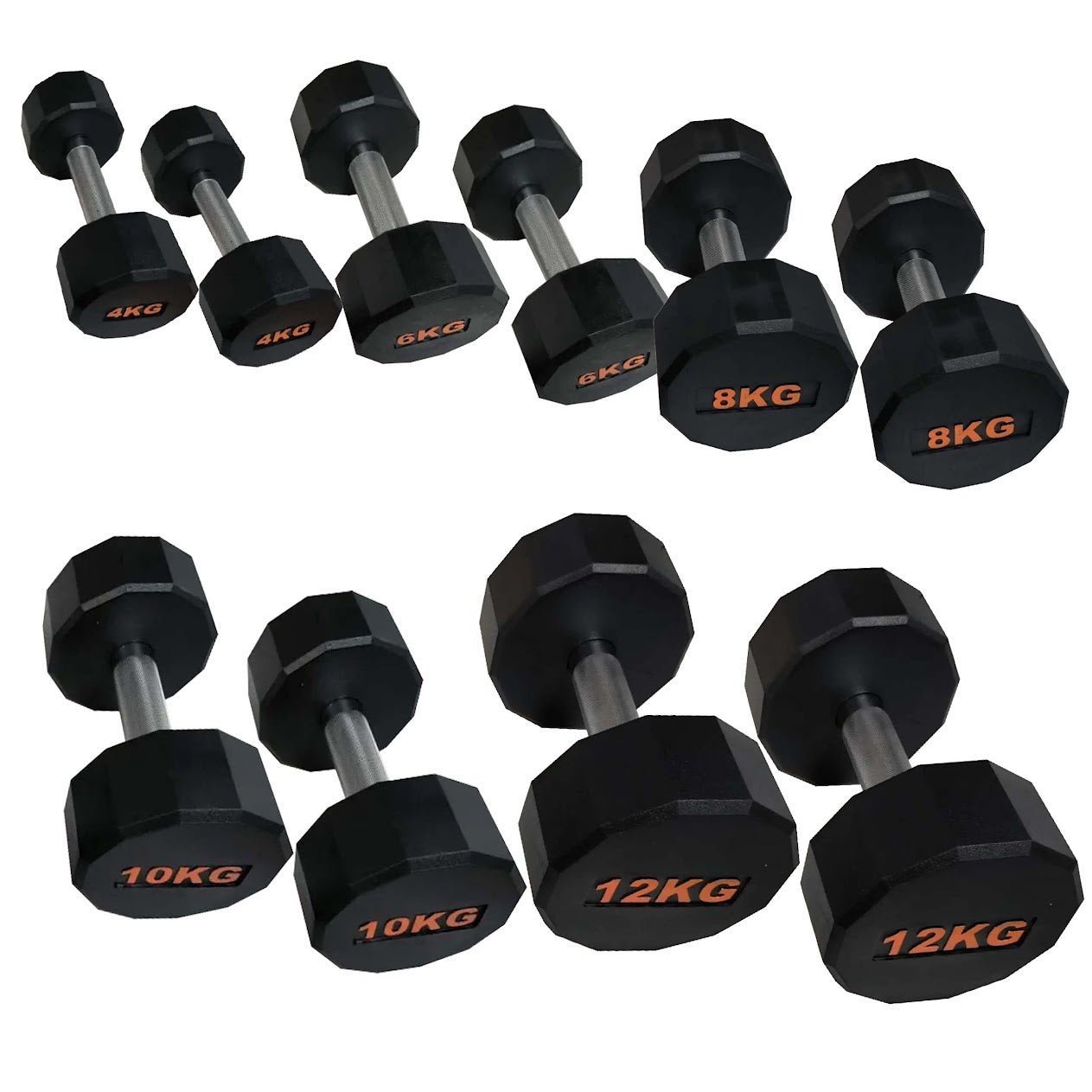 Round Hex Dumbbells with Anti-Roll Design – Rubber Coated Weights for Safe, Quiet Workouts with Ergonomic Grip | Available in Singles, Pairs & Full Sets