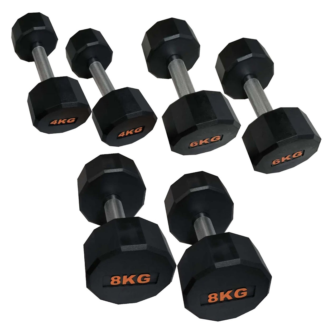 Round Hex Dumbbells with Anti-Roll Design – Rubber Coated Weights for Safe, Quiet Workouts with Ergonomic Grip | Available in Singles, Pairs & Full Sets