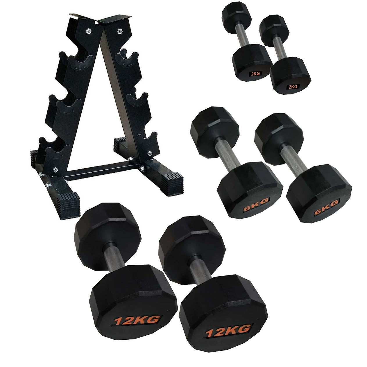Round Hex Dumbbells with Anti-Roll Design – Rubber Coated Weights for Safe, Quiet Workouts with Ergonomic Grip | Available in Singles, Pairs & Full Sets