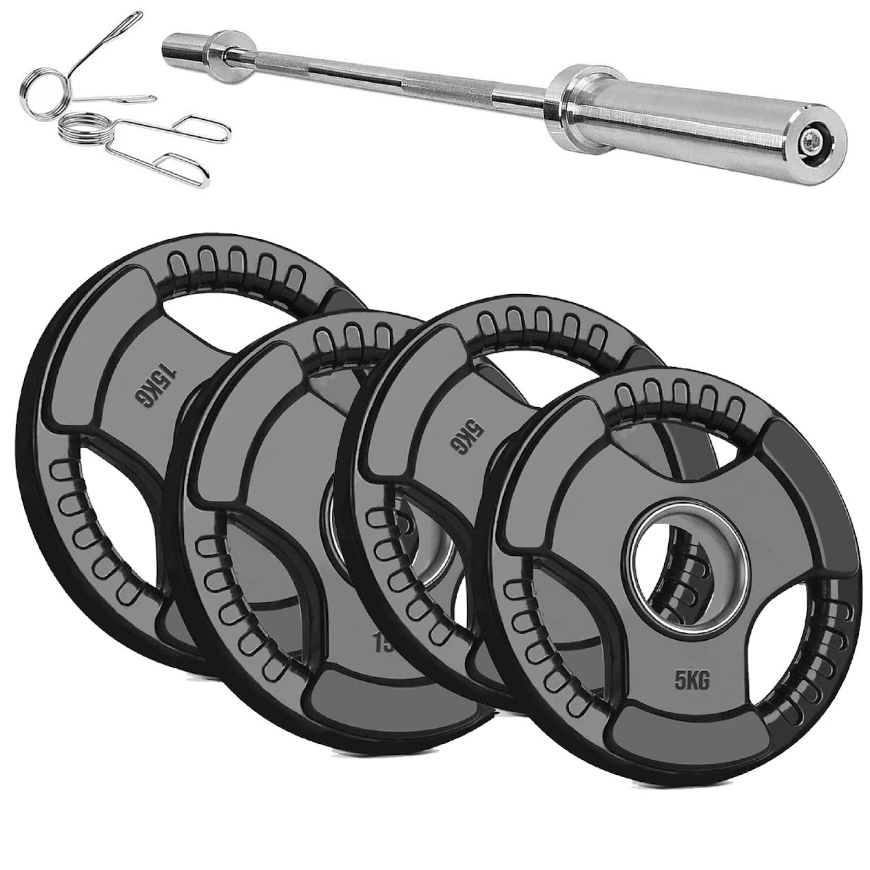 Heavy Duty Tri-Grip Olympic Weight Plates – Rubber Coated & Cast Iron, 2" Hole, Ergonomic Handles, Floor Safe, for Home Gym & Commercial Training Use