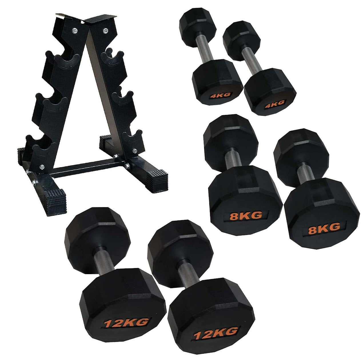 Round Hex Dumbbells with Anti-Roll Design – Rubber Coated Weights for Safe, Quiet Workouts with Ergonomic Grip | Available in Singles, Pairs & Full Sets