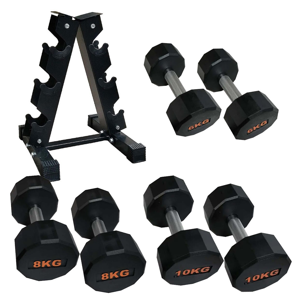 Round Hex Dumbbells with Anti-Roll Design – Rubber Coated Weights for Safe, Quiet Workouts with Ergonomic Grip | Available in Singles, Pairs & Full Sets