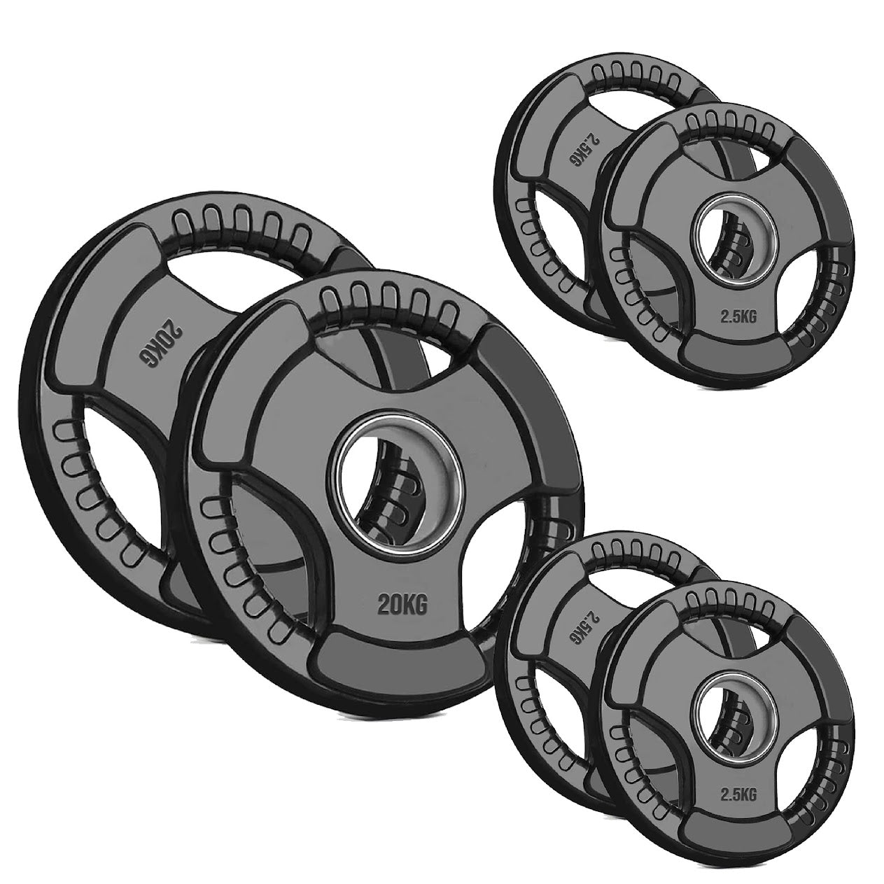 Heavy Duty Tri-Grip Olympic Weight Plates – Rubber Coated & Cast Iron, 2" Hole, Ergonomic Handles, Floor Safe, for Home Gym & Commercial Training Use