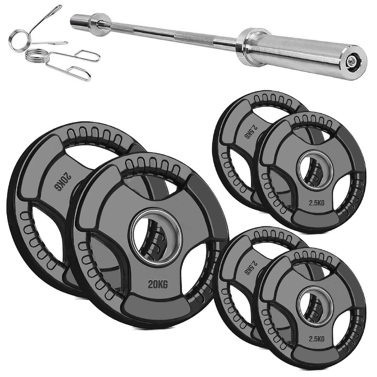 Heavy Duty Tri-Grip Olympic Weight Plates – Rubber Coated & Cast Iron, 2" Hole, Ergonomic Handles, Floor Safe, for Home Gym & Commercial Training Use