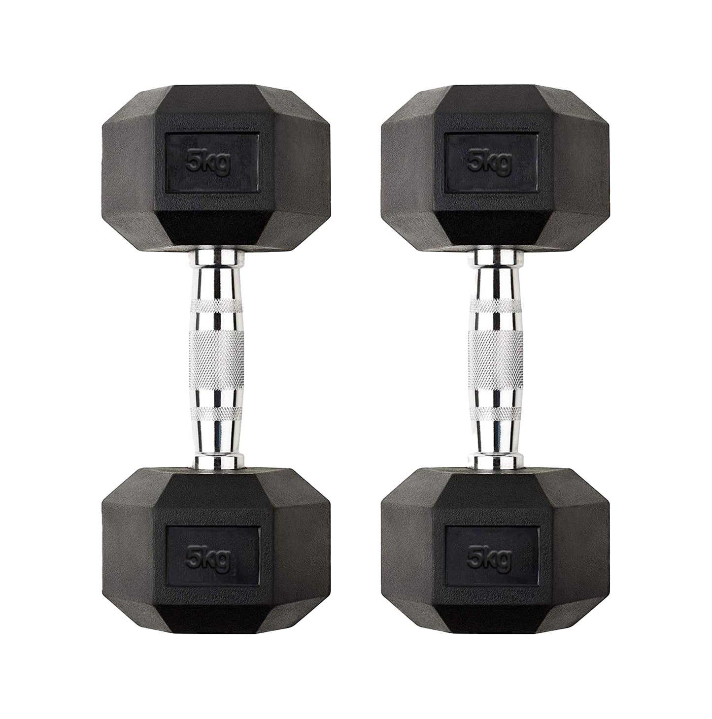 5kg Hex Dumbbell Set – Rubber-Coated Anti Roll Weights with Secure Chrome Handles for Home Gym
