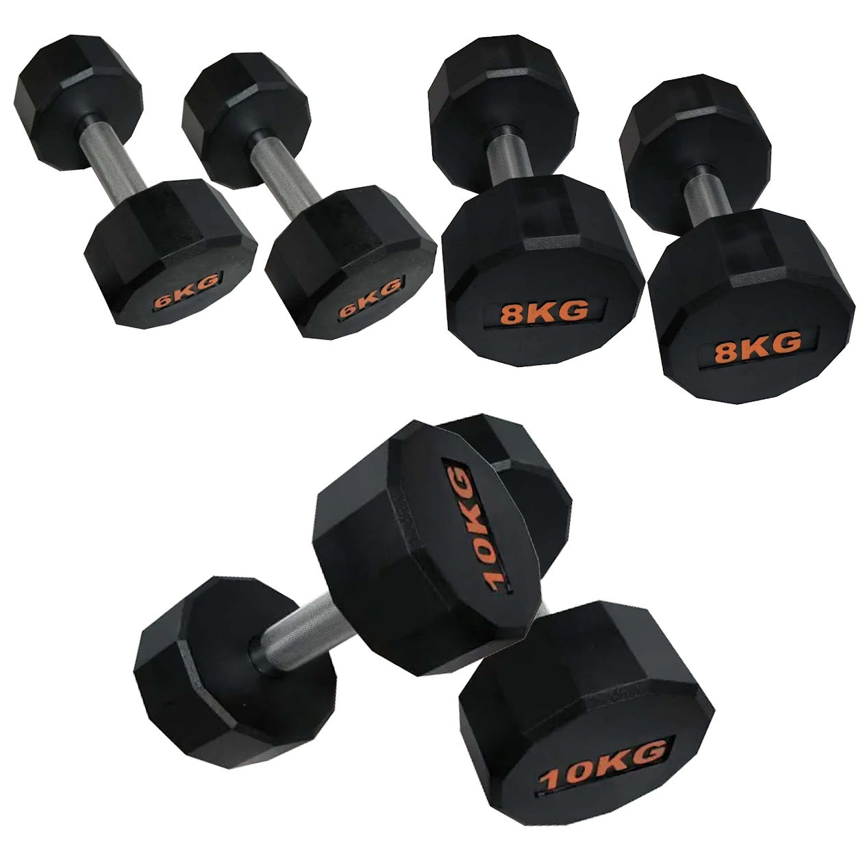 Round Hex Dumbbells with Anti-Roll Design – Rubber Coated Weights for Safe, Quiet Workouts with Ergonomic Grip | Available in Singles, Pairs & Full Sets